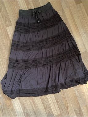 Lapis Black Crochet Tiered Maxi Skirt